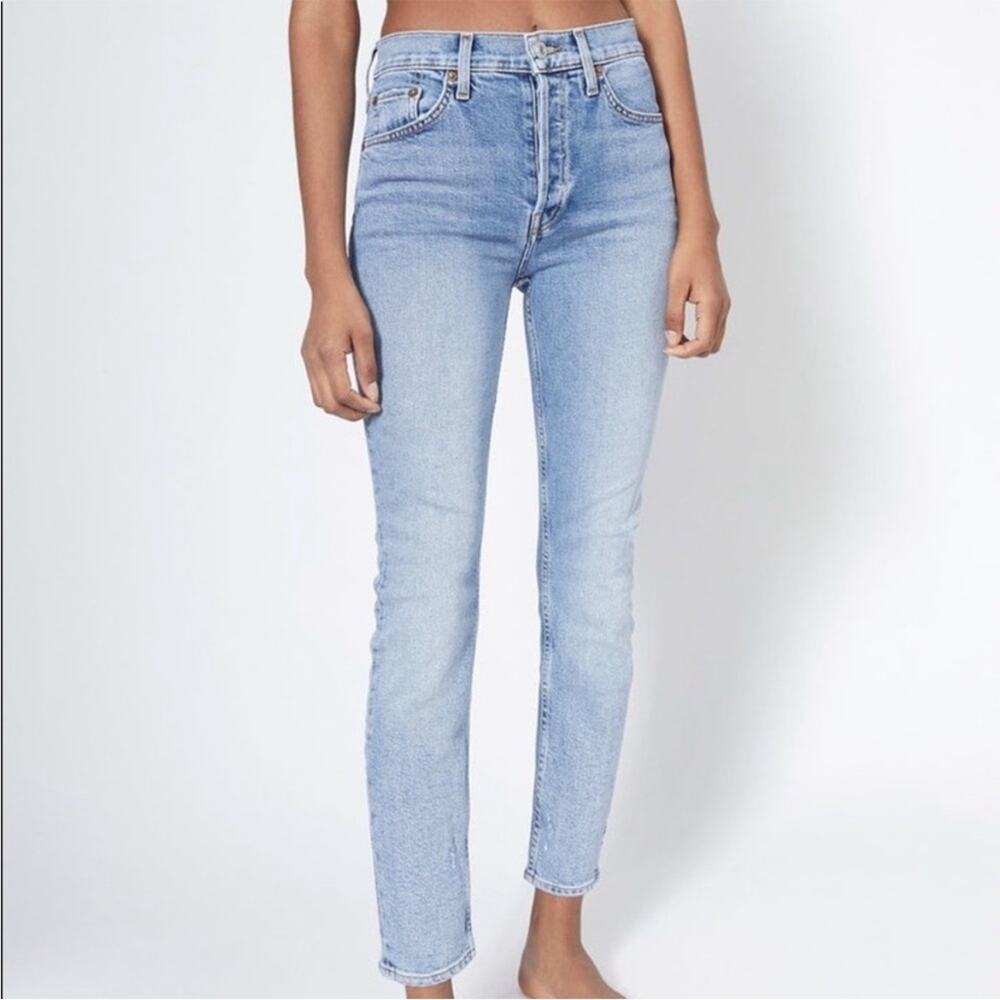 Re/Done Women’s 90’s High Rise Ankle Crop Denim Jeans‎ Size 28 Distressed Hem
